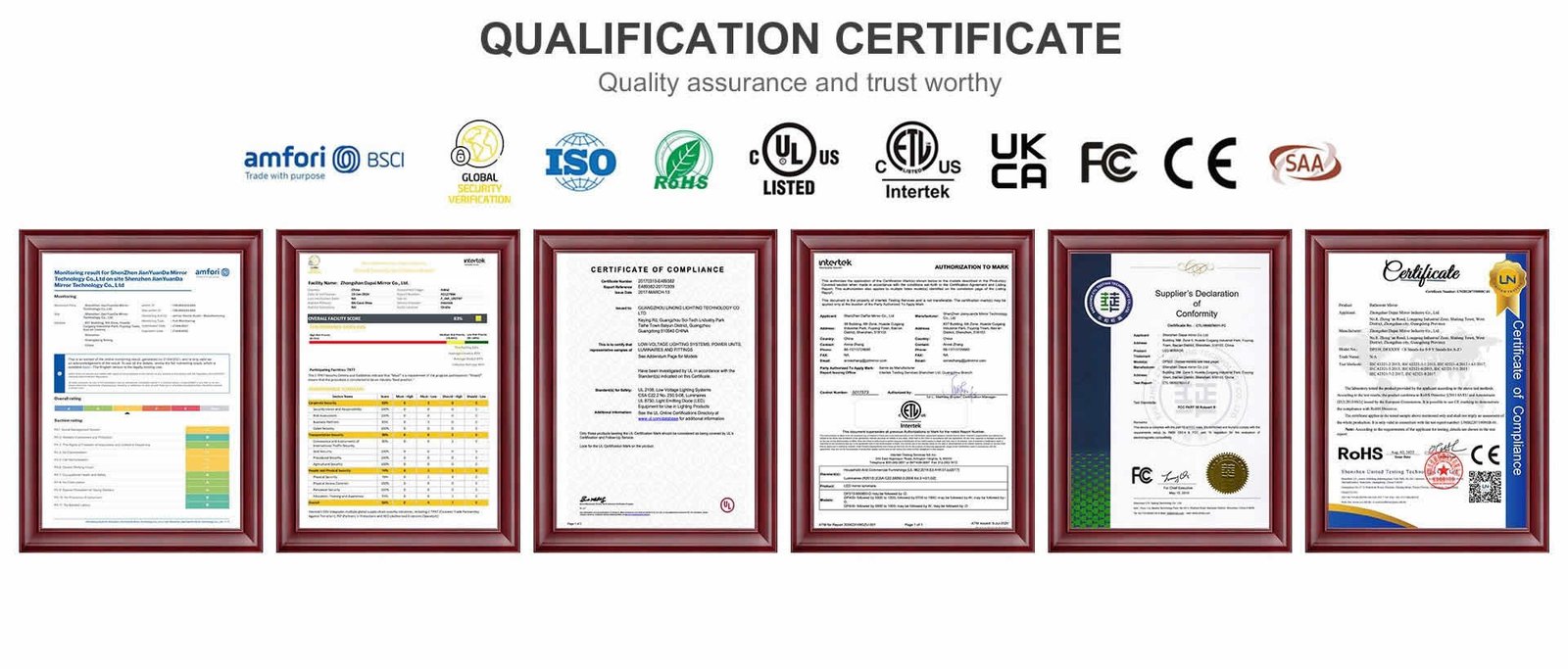 LED Bathroom Mirror partner and certification